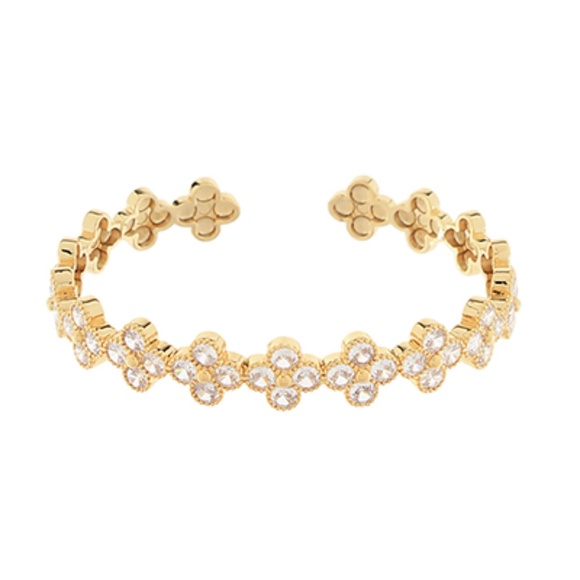 Pave CZ Clover Linked Cuff Bracelet - Picture 1 of 2